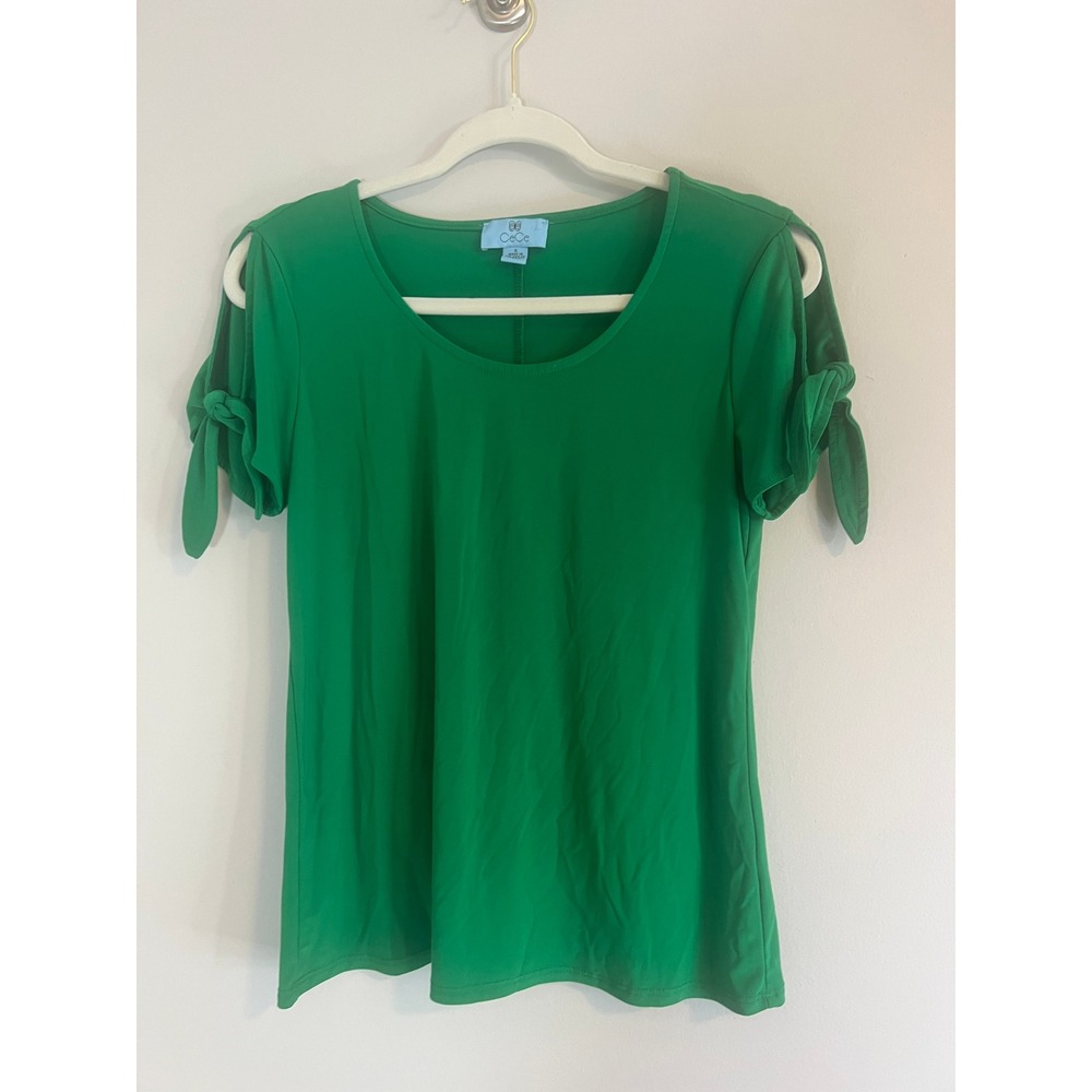 CeCe‎ Green Cold Shoulder Tie Sleeve Scoop Neck Top Small
